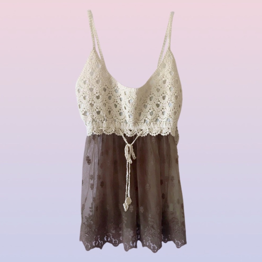 J Gee crochet sheer lace camisole top
